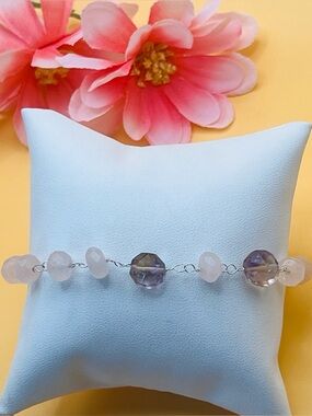Sterling Silver Pink Bead Adjustable Bracelet - Unbranded